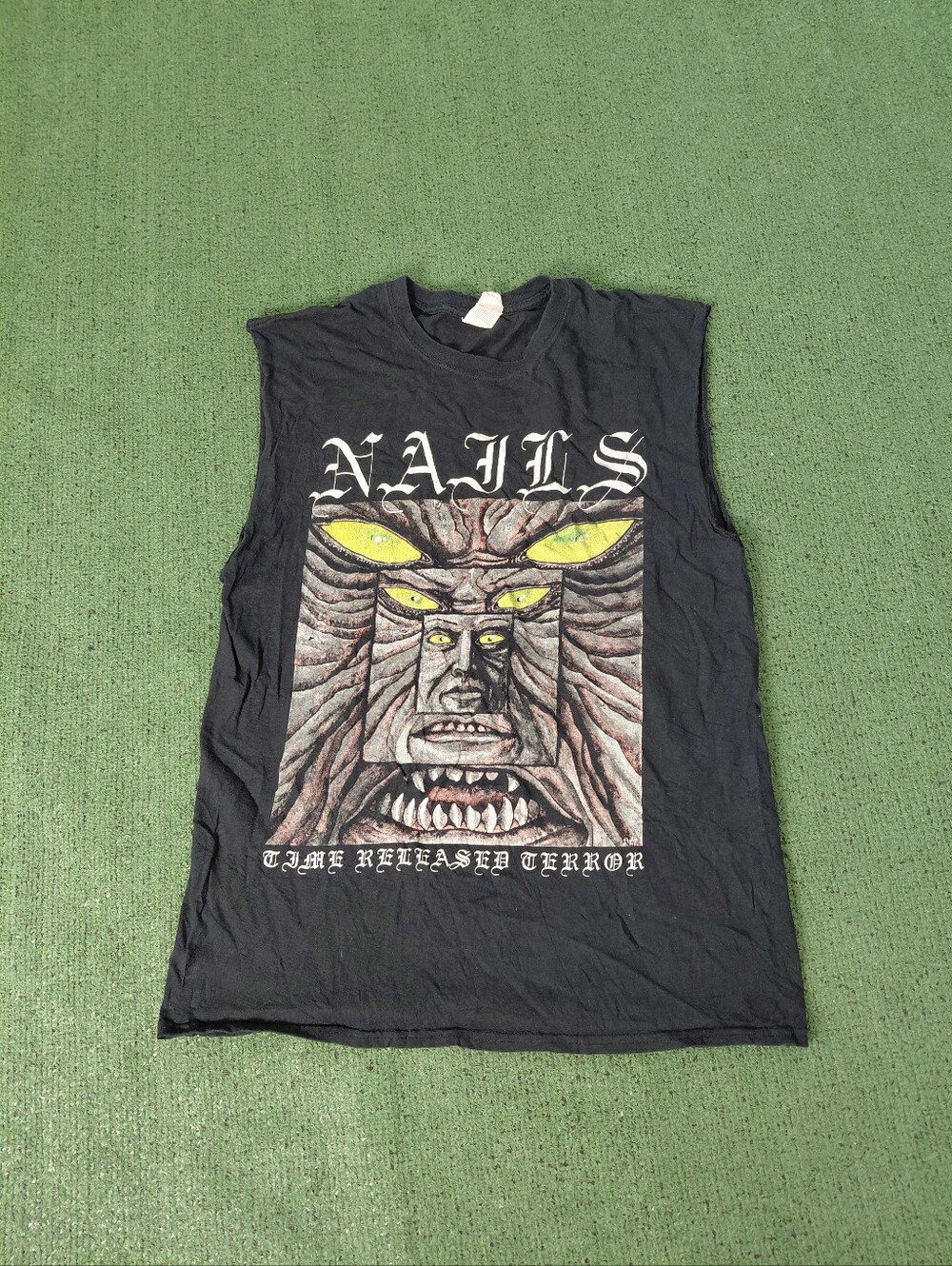 Nails "Time Released Terror" Hardcore Band Merch Black Cutoff Sz Large